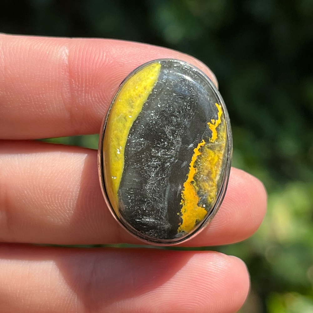 Size 8.25 925‎ Silver Plated Statement Bumblebee Jasper Ring 2290